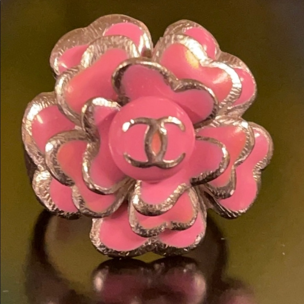 WOW POSHMARK - Authentic Chanel Camilla Silver & Pink Flower Design Winner Ring